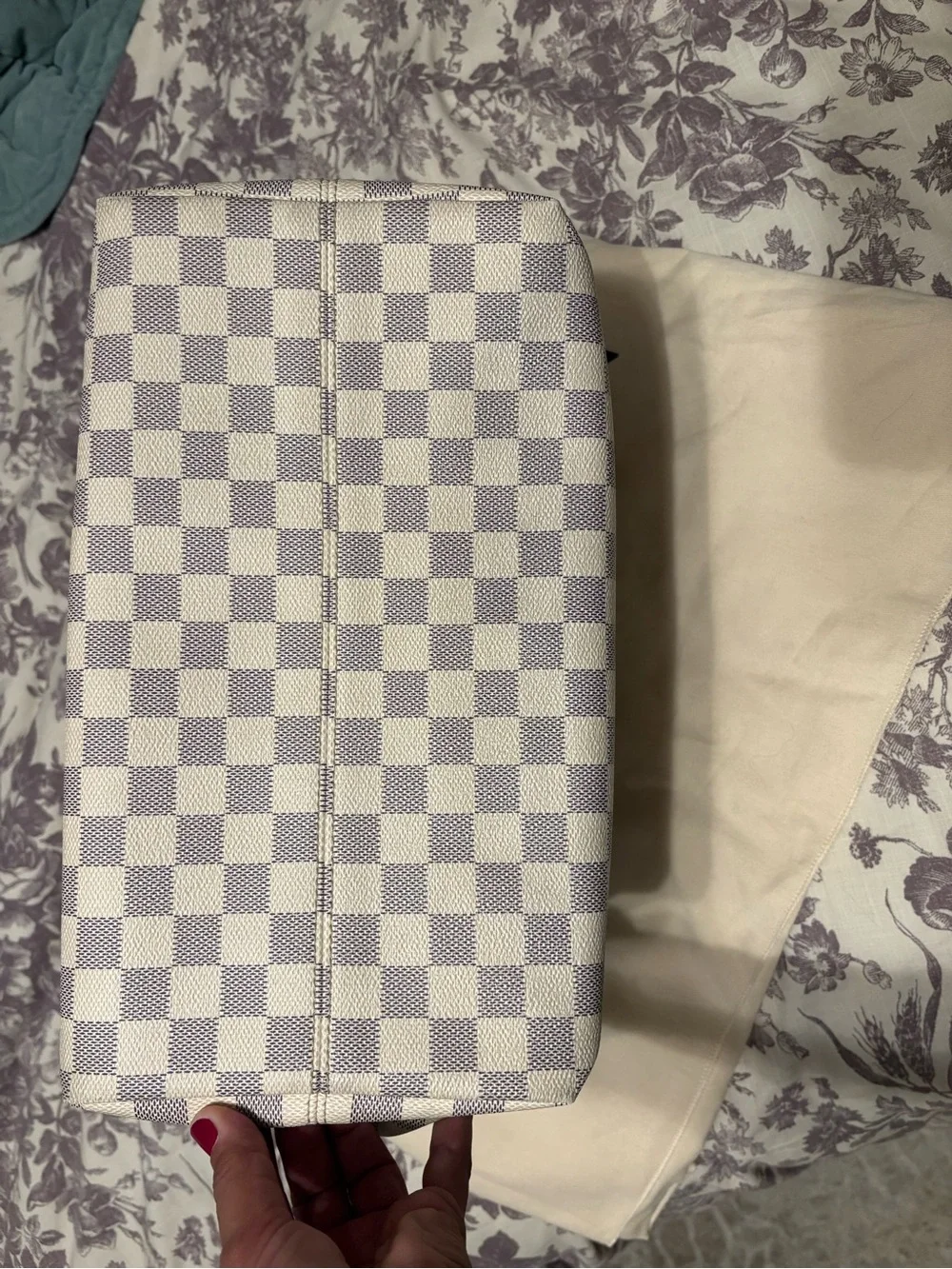 Louis Vuitton Damier Azur Iena MM Canvas Tote with rose ballerina pink interior